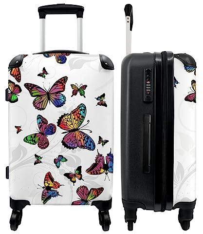 NoBoringSuitcases.com® Koffer Groß - Schmetterling - Regenbogen - Pflanzen - Muster - TSA Schloss - 20kg Gepäck - Hartschalenkoffer Mittelgroß - Trolley - 72 L - 67 cm - Reisekoffer Mit Rollen