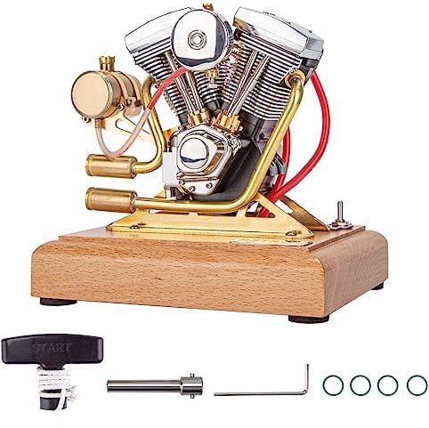 RETROL Mini 2 Zylinder 4-Takt Motor Modell Bausatz, Der Funktioniert, 4.2CC OHV V-Twin Metall Motor Motorrad Benzin Verbrennungsmotor Ready to Run Wissenschaft Physikalisches Spielzeug für Erwachsene