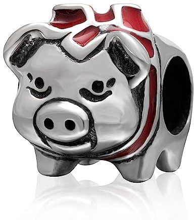 Reichtum Glück Schwein Charms mit roter Schleife, passen Pandora Tier Armband, 925 Sterling Silber niedlichen Haustier Schweinchen Perlen, Ferkel Charms Geschenke für Tochter/Schwester/Muttertag