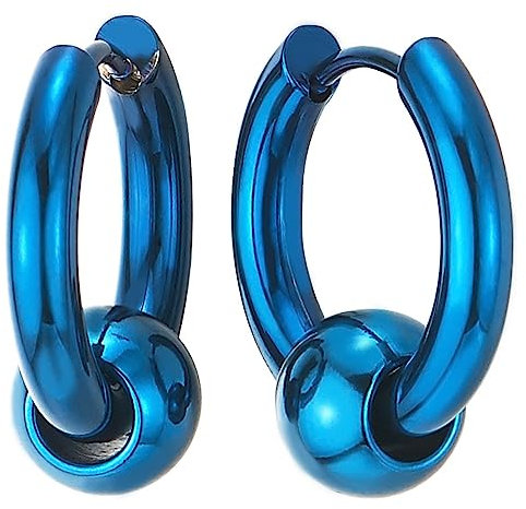 Edelstahl Blau Kreis Wulst Creolen Huggie Ohr Manschette Ohrringe für Herren Damen, 1 Paar
