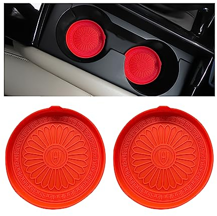 JNNJ 2 Stücke Silikon Auto Tasse Halter Einsatz Untersetzer, Anti-Rutsch Auto Untersetzer, Universal Auto Getränkehalter, Auto Zubehör, Für alle Fahrzeuge(Rot)