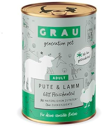 GRAU – das Original – Nassfutter für Katzen - Pute & Lamm, 6er Pack (6 x 400 g), getreidefrei, für erwachsene Katzen