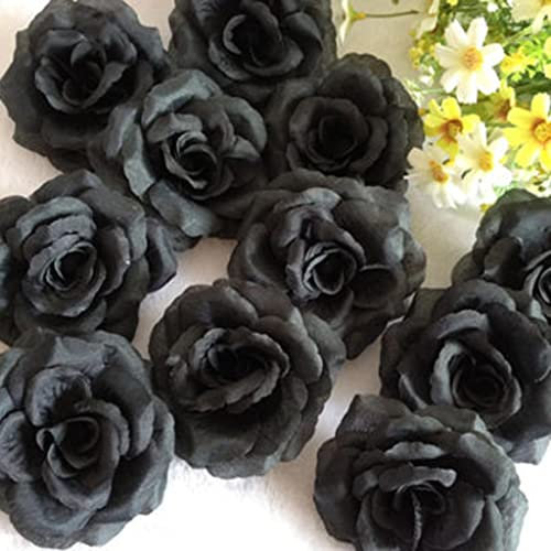 DIY Black Rose Flower Heads - Pack of 20, 70mm Diameter, Silk Fabric, Embellishment for Crafts, Weddings, and Parties