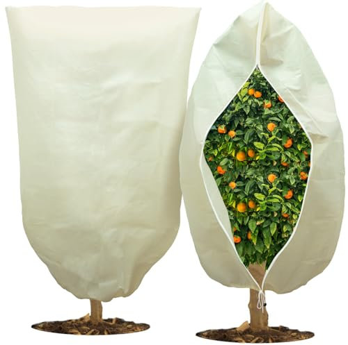 sukudon Pflanzenschutzhaube für den Winter, 120cm x 180 cm, mit Reißverschluss & Zugband, Frostschutzvlies, für Baum Palmen Balkonpflanzen, Beige