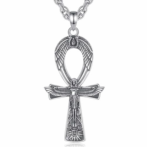 AEONSLOVE Ankh Kette Silber 925 für Damen Herren Anubis Halskette mit Ägyptische Runen Auge des Horus Anhänger Ägyptischer Schmuck Skarabäus Amulett