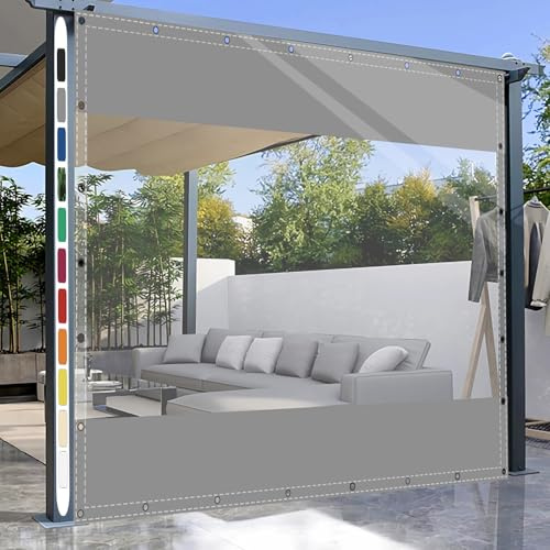 SDLLG Planen mit Ösen Outdoor Winter Vorhänge Wetterfeste Anpassbar Verdickenplane 0.5mm Trennvorhang für Garten Balkon Draussen Garage Pavillon Terrasse Deck 2.5x3m(HxL) Grau