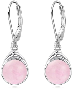 POPLYKE Rose Quartz Ohrringe Dangle 925 Sterling Silber Leverback Ohrringe für Damen Rosa Kristall Schmuck Geschenke