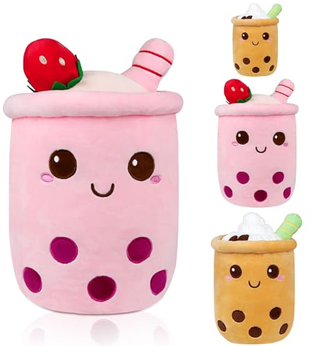 Huanmin Bubble Tea Kuscheltier, Bubble Tea Plüschtier, Teetasse Kissen Kinderspielzeug, Boba Kuscheltier Plüschpuppen, Bubble Tea Kissen, Cartoon Plüschpuppen, Milk Tea Cup Kuscheltier(Rosa, 35cm)