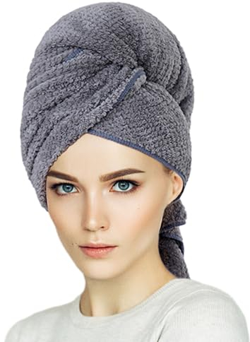 Asciugamano in microfibra per capelli, ad asciugatura rapida, assorbente e anti-crespo, grande fazzoletto da donna, grigio 60 x 100 cm