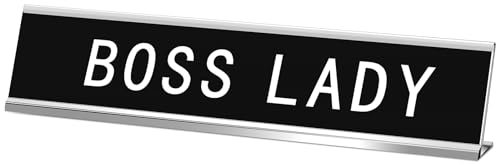 Menkxi Funny Desk Signs for Office, Novelty Nameplate Office Decor Black Desk Plaque for Women Men Coworker Gift Home Supply Accessories, 10 x 2 Inch(Boss Lady)