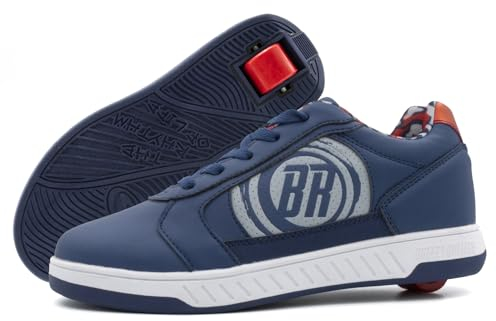 Breezy Rollers - Kinder Schuhe mit Rollen I Patentiertes Klick-System I Von Straßen-Schuhen zu Rollschuhen in wenigen Sekunden I Unisex I Dunkelblau I 37 EU