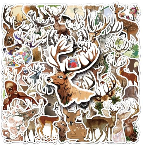 50Stück Hirsch Aufkleber für Kühlschrank,Fahrrad,Gepäck,Motorrad, Stoßstange,Skateboard,Auto,Laptop,Cartoon Wasserdicht Tier Vinyl Aufkleber,Jungen Kinder Geschenk,niedliche Deer Sticker