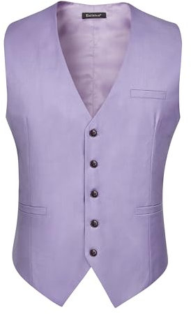 Enlision Gilet da uomo, formale, tinta unita, per matrimonio, elegante, da lavoro, da uomo, con tasche, XS-4XL, Lilla, L