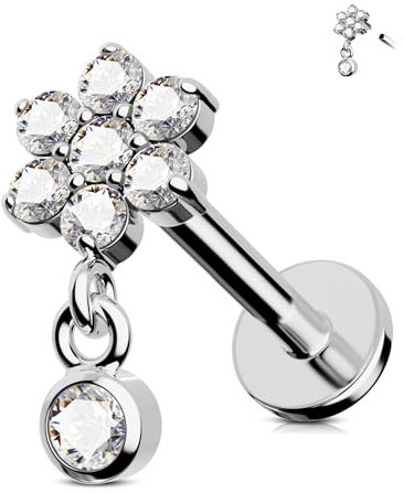 Jewseen G23 Titan Knorpel Ohrring CZ Flache Rückseite Ohrringe Blumen Nase Stud Intern Gewinde Lippenringe Conch Stud Dangle Helix Ohrringe