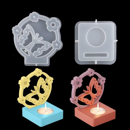 EPODA Silikonform Kerzenhalter Mit Sockel, Schmetterling Silikonform, Silikon GießForm Kerzenhalter, Silikonformen GießFormen Teelichthalter