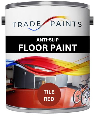 Anti-Slip Floor Paint - Ideal For Concrete, Stone, Brick, Wood & Metal - Provides A Safer Slip-Resistant Coating For Both Residential & Commercial Use (Tile Red)