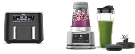 Ninja Foodi Dual Zone Digital Air Fryer, 2 Drawers, 7.6L, 6-in-1, Uses No Oil, Air Fry, Max Crisp & Foodi Power Nutri Blender 2-in-1, Blend Smoothie Bowls, Thick Spreads & Frozen Drinks
