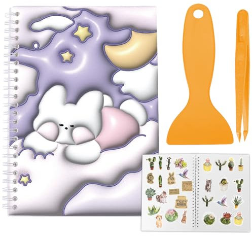 CRASPIRE Tamaño A5 Reutilizable Libro de Pegatinas Recolección de Libros con Pinzas Y Raspador Pegatinas En Blanco Organizador de Porta Álbumes 40 Hojas Álbumes de Papel de Liberación Cubierta