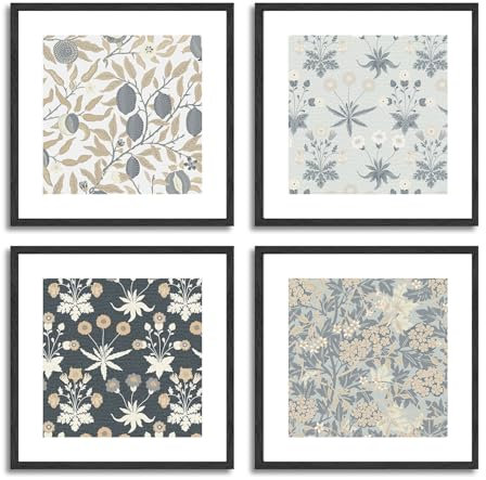 Dazzlewall 4 PCS Vintage Flower Plant Wall Decor Poster Classic Botanical Canvas Wall Poster for Bedroom Living Room Decor 12x12 in Unframed