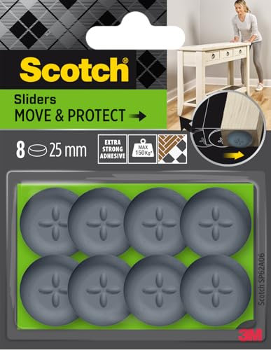 Scotch Move & Protect Sliders SP62A06, adhésif, Gris, Ø 25 mm, 8/Paquet - 150 kg