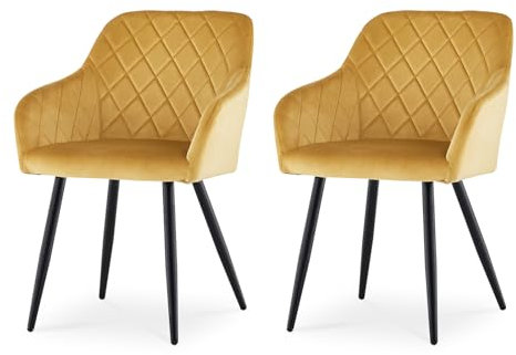 CLIPOP Esszimmerstühle 2er Set, Küchenstuhl Samt Bezug Wohnzimmerstuhl Polsterstuhl mit Armlehne Metallbeine Polstersessel Stuhl für Esszimmer Wohnzimmer Küche (2, Samt Gelb)