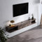 Warmiehomy Floating TV Unit Wall Mounted TV Unit with Router and Cable Holes Media Wall Units for Living Room(White& Dark Brown, 140cm)
