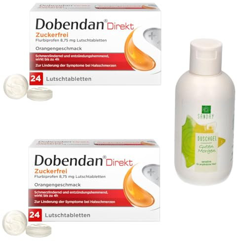 Dobendan Direkt Zuckerfrei Lutschtabletten Doppelpack 2x24 Stück inklusive SANDAY DUSCHGEL Guten Morgen 100ml