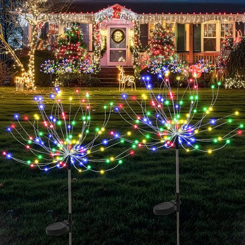 GIGALUMI Solarleuchten für den Außenbereich, 120 LEDs, Feuerwerk-Lichter, wasserdicht, Solar-Starburst-Licht, dekorativ für Balkon, Terrasse, Garten, Hof, Weg(Farbig)