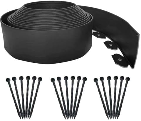 Lawn Edging Border 20ft Flexible Garden Edging Borders[Extra Tall 4in High] Landscape Edging with 30pcs Stakes, Mini Plastic Fence for Yard Flowerbeds,Grass,Path-Black