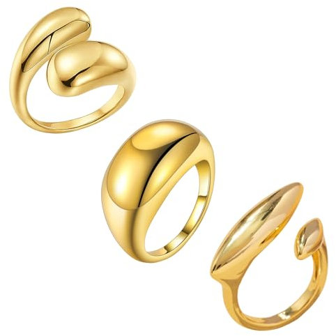 SNONESIY 3 Stück Damen Ringe Gold, Ringe Gold Wasserfest, Ringe Frauen Gold, Verstellbare Ringe Set, Goldene Ringe Damen, Stapelbare Offene Golden Ringe, Klassisch und Vielseitig, für Frauen Mädchen
