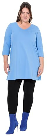 Ulla Popken Damen große Größen Übergrößen Plus Size Longshirt, Ziernähte, A-Linie, V-Ausschnitt, 3/4-Arm horizontblau 54+ 827537727-54+