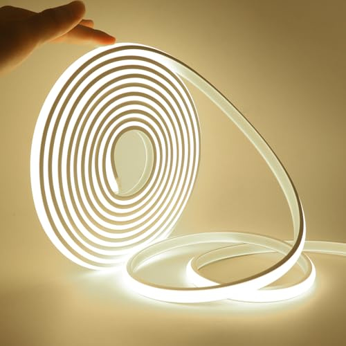 KISUFU 230V COB Neon LED Streifen, 288 LEDs/m Wasserdicht IP65 Schnitt alle 50cm, 220V LED Band Light Strip mit ON/OFF Schalter für Küche, Badezimmer, Werkbank, Die außendekoration.Naturweiß,5M