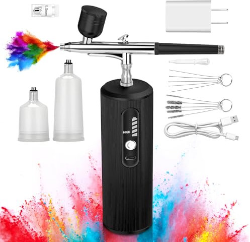 Pistola a spruzzo a doppia azione 48PSI, pistola a compressore ricaricabile a batteria con ugello da 0,3 mm, pistola a compressore per arte, pittura di modellazione di torte (nero)
