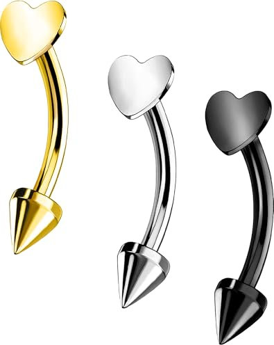 OUFER 3PCS Titan G23 Curved Barbell 16G Herz Rook Eyebrow Piercing Knorpel Ohrpiercing 8 mm Daith Tragus Helix Cartilage Bar Vertical Labret Lower Lip Orbital