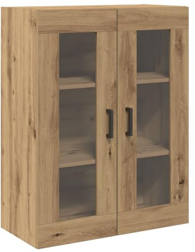 vidaXL Wandregal mit Glastüren aus Artisan Eiche, idealer Stauraum für Wohnzimmer und Esszimmer. Maße: 69,5 x 34 x 90 cm. Aus massivem Holz, Moderne Rechteckvitrine, die Platz spart.