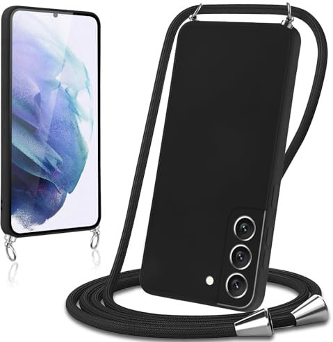 Knrlqim Handyband für Samsung Galaxy S21 5G Hülle mit Band Liquid Silikon Necklace Handyhülle mit Abnehmbar Kordel Schutzhülle zum Umhängen Stoßfest Case Cover für Samsung S21 5G 6,2,Schwarz