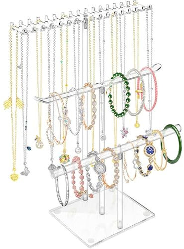 Xusxes Porta Collane, Portagioielli Portacollane a 3 Piani, espositore collane,Porta Collane da Tavolo Per Orecchini, Anelli, Bracciali, Orologi, Regali Per Donne