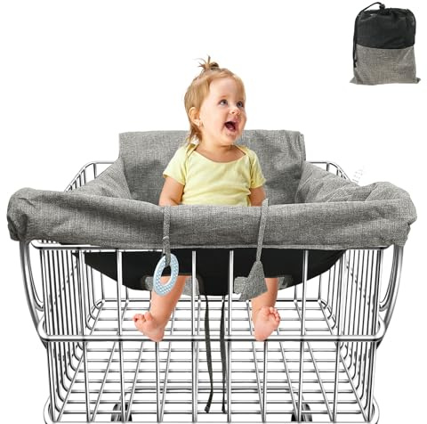 Gatphy 2-in-1 Einkaufswagenschutz Baby & Hochstuhlbezug Grau | faltbare Sitzauflage mit Fußöffnungen Tasche & Flaschenhalter für Supermarkt und Restaurant