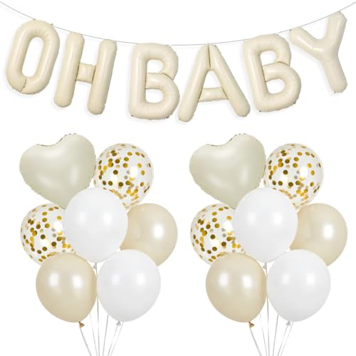 Oh Baby Luftballon, Cremeweiß OH BABY Buchstaben Folienballon, Baby Shower Deko, Babyparty Dekoration, Beige Luftballon Herz Ballon, Baby Deko für Junge Mädchen Shower, Gender Reveal Babyparty