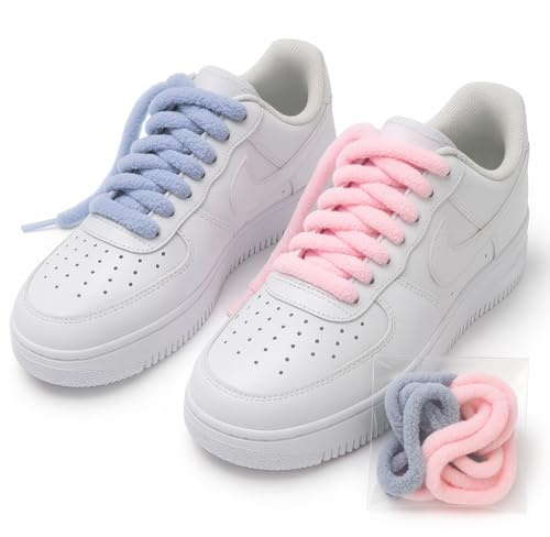 Lot de 2 paires de lacets en fourrure moelleuse de 100 cm - Rose et bleu - Lacets pelucheux pour baskets, Air Force 1, Campus, Nike Dunk, Vans - Lacets épais et doux de style chenille pour