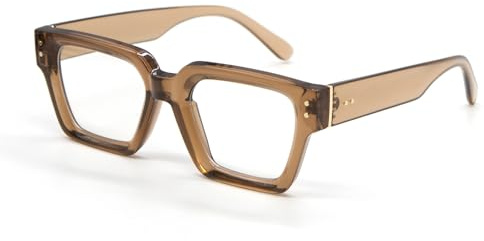 LJCZKA Square Blue Light Blocking Glasses for Women Men Chunky Thick Frame Glasses Anti Eyestrain Headache Computer Gaming Eyeglasses (Tea, 0.0, x)