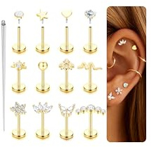 Krfy 16G/18G Tragus Helix Piercing Chirurgenstahl Innengewinde Forward Helix Piercings Ohr Gold Silber Lippenpiercing Nasenpiercing Labret Tragus Knorpel Conch Piercing Ohr 6mm