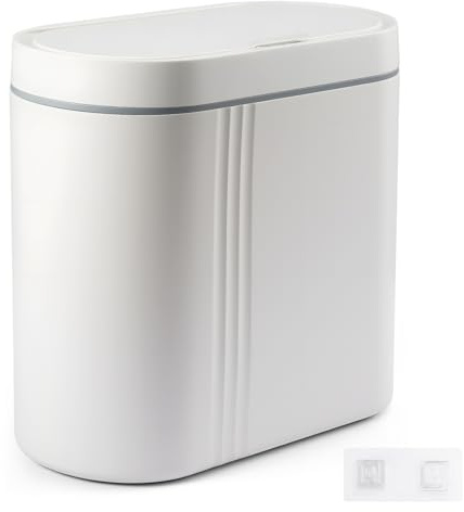 FERNVALE 2 Gallon (7.5L) Automatic Sensor Trash Can – Touchless Motion Activated Bathroom Bin, Waterproof Smart Garbage Bin with Lid, Silent Operation for Kitchen, Office & Home (White)