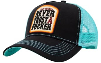Queen Kerosin Trucker Cap Damen Leo, Basecap Kappe Damen, Leo Cap Vintage | Rockabilly Pinup Cap mit Leo-Print und gesticktem Patch