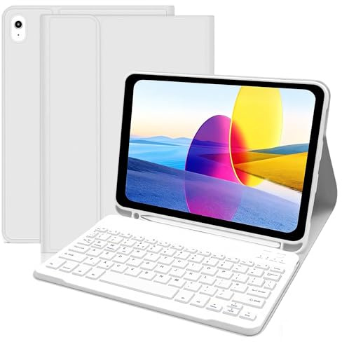 Bathgate Keyboard Case for iPad (A16) 11th Generation 11inch, Detachable Wireless Bluetooth Keyboard, with Pencil Holder, Long Working Time, Rechargeable Keyboard Cover, White