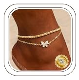 Milacolato Bracelets Cheville Femme en Argent Sterlilng 925 Réglable Chaine | Délicats Double Couche Bracelets de Cheville Papillon Octagramme Cœur Cercle Pied Bijoux de Plage pour Femme Or Argent