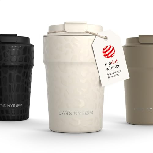 LARS NYSØM Thermo Kaffeebecher to go 0,38 l | Auslaufsicherer Travel Mug mit Isolierung | Rutschfester Boden | Edelstahl Thermobecher für Kaffee und Tee unterwegs (Beige, 380ml)
