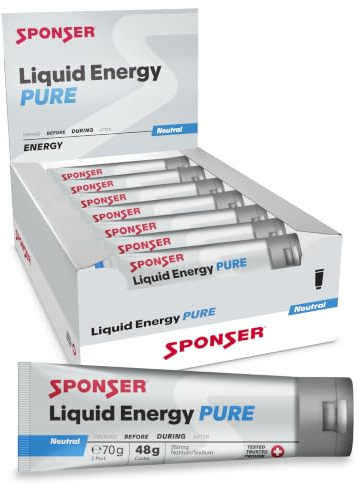 SPONSER Liquid Energy Pure - Kohlenhydrat-Gel ohne Koffein - Neutral | High Carb Energiegel für Ausdauer, Laufen, Radsport - Natrium & Kalium - Vegan, Glutenfrei & Laktosefrei - 70 g Tube