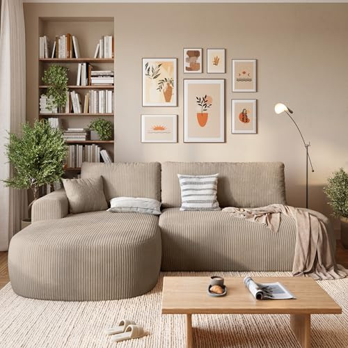 BROMARKT Ecksofa mit Schlaffunktion Bettkasten 210x125 L Beige Links | Universelle Eckcouch mit Stauraum Couch big Sofa 3 Sitzer Wohnlandschaft Schlafcouch für Wohnzimmer Sofabett Sofabed Como