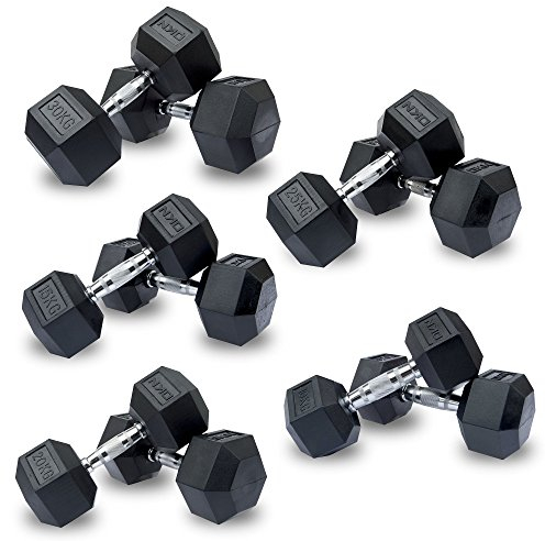 DKN Unisex Adult Rubber Hex Dumbbell - Black, 2 x 4 kg